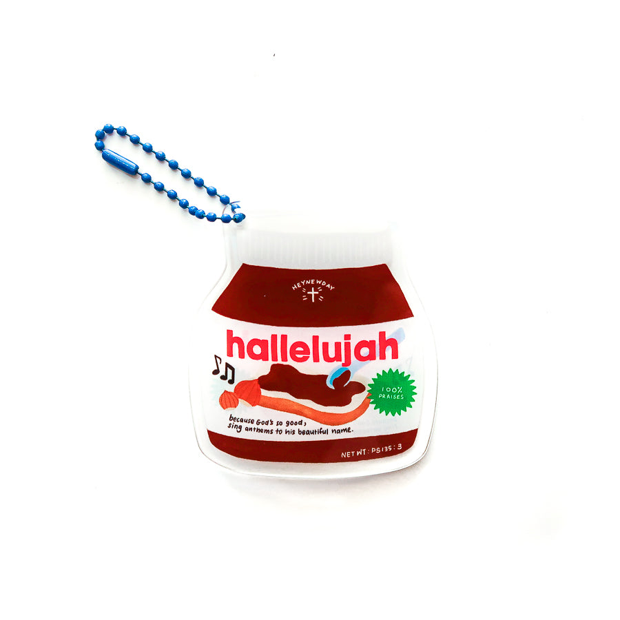 Hallelujah Chocolate Spread Psalm 135:3 Christian acrylic keychain.