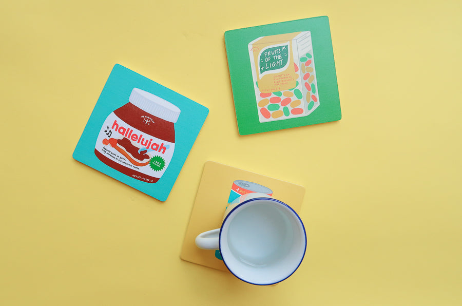 Hallelujah Christian wooden coaster from the LOVE SUPERMARKET series