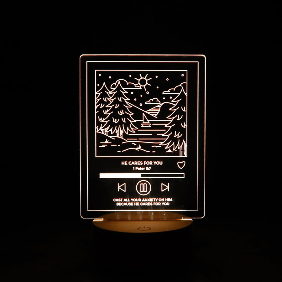 He Cares For You Christian night light inspired by 1 Peter 5:6–7