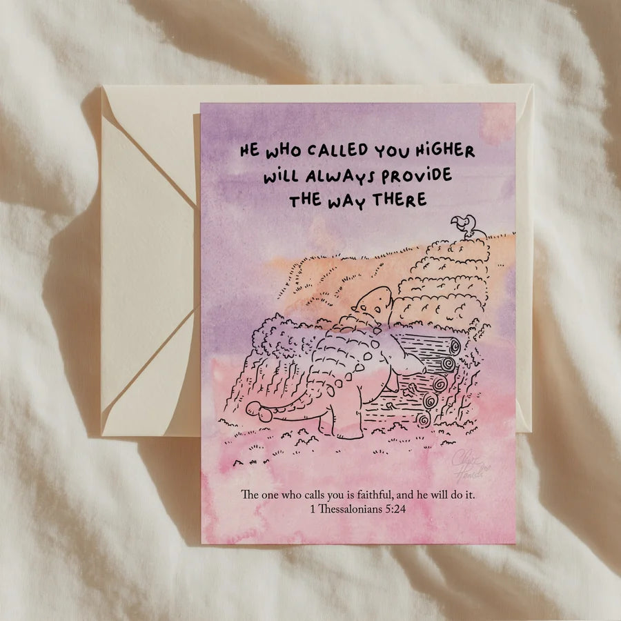 He Will Always Provide The Way Christian postcard with dinosaur illustration and 1 Thessalonians 5:24 verse