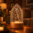 He Will Carry the Lambs in His Arms Christian night light glowing in a cosy living room