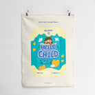Wall tapestry featuring Hello Child design with chocolate biscuit illustration and scripture reference 1 John 4:7, emphasizing love from God.