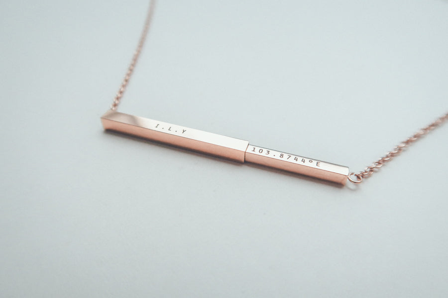 Hidden Message personalised bar necklace by J&Co Foundry.