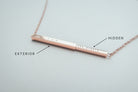 Hidden engraving detail on J&Co Foundry personalised bar necklace.