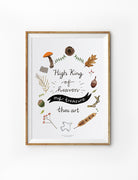 Christian hymn poster featuring “High King of heaven, my treasure thou art” with nature-inspired illustrations