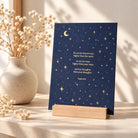 Heavens Higher than Earth Isaiah 55:9 navy and gold letterpress scripture print in wooden display holder