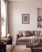 Hope Lives Here poster displayed in a warm neutral living room