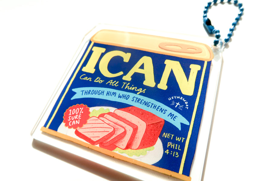 I Can Luncheon Meat Christian-inspired acrylic keychain product view.