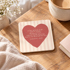 If You Remain in Me Christian coaster with John 15:7 heart design styled on a warm wooden table.