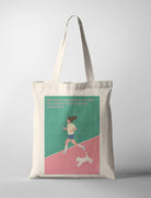 Isaiah 40:31 Christian tote bag featuring runner and dog illustration, encouraging Bible verse on strength and hope.