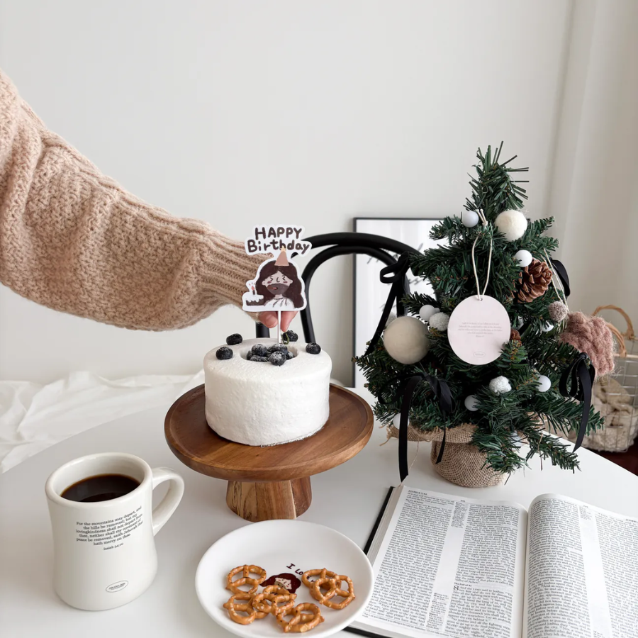 Jesus birthday cake topper with cute illustration and Happy Birthday text