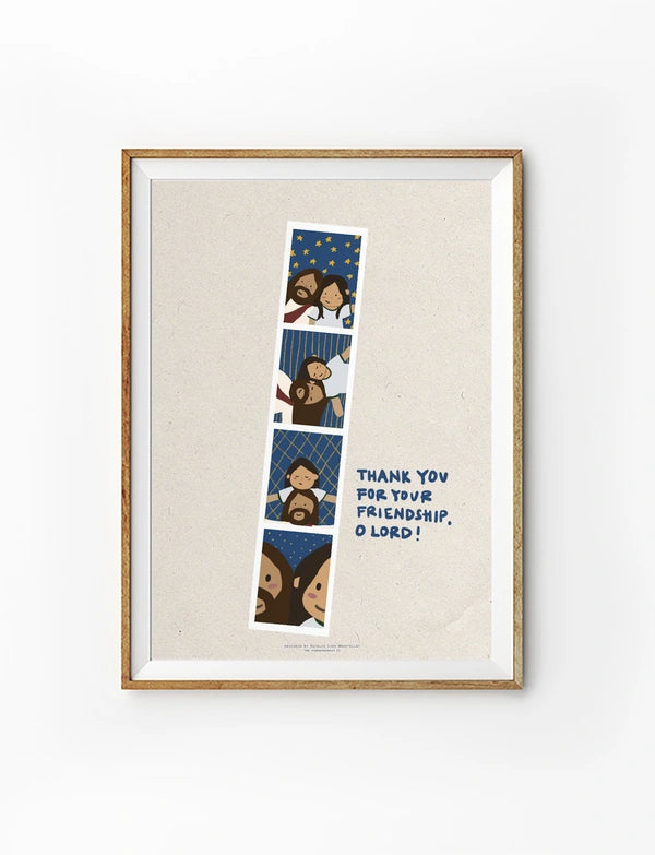 Jesus Is My Friend Christian poster by nartellac with a photostrip-style illustration of joyful moments with Jesus