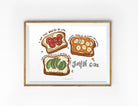 Christian poster featuring illustrated toast with toppings and the phrase “I am the bread of life” from John 6:35 in a playful design