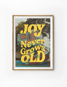 Christian poster with retro Singapore dragon playground and bold text “Joy Never Grows Old” by The Commandment Co