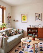 Joy Looks Good Here Christian poster displayed in a bright, playful living room
