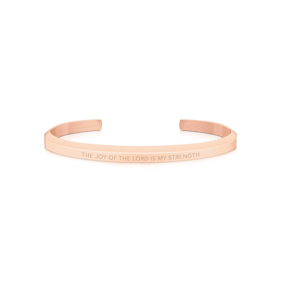 Rose Gold The Joy of the Lord Is My Strength Classic Verse Band by J&Co Foundry.