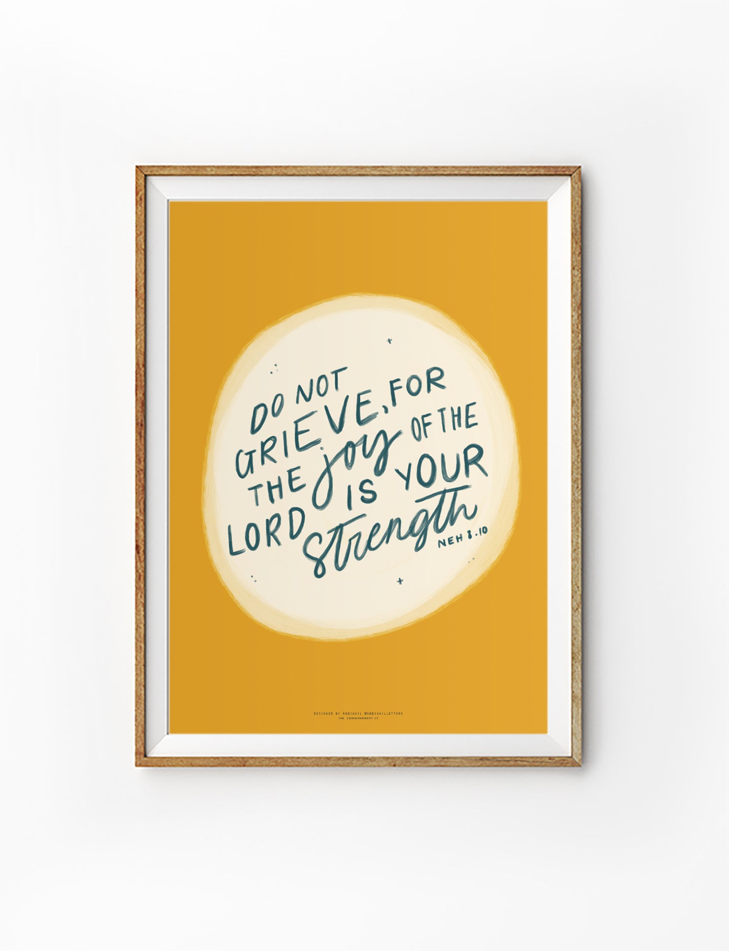 Christian poster featuring Nehemiah 8:10, “The joy of the Lord is your strength” on a mustard yellow background