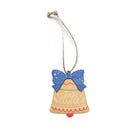 Yellow bell-shaped Christmas bauble with a blue bow and the words ‘Joy to the World’.
