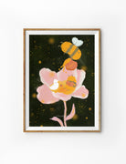 "Kind words are like honey" poster featuring bees and a flower