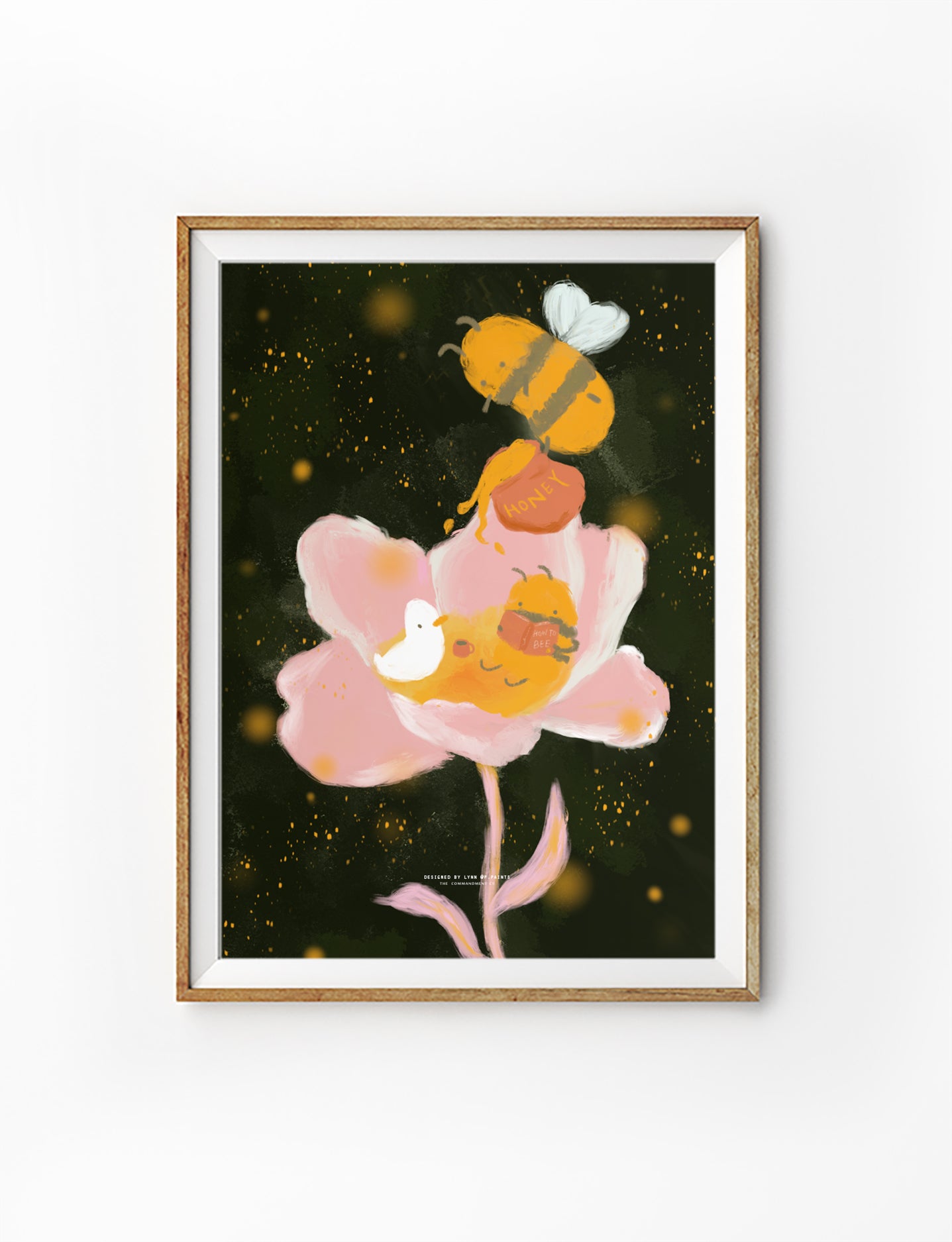 "Kind words are like honey" poster featuring bees and a flower