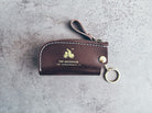 Premium Leather Key Holder - Dark Brown Zippered Pouch with Inspirational Bible Verse