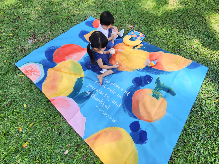 Let the Peace of Christ Rule picnic mat shown in an alternate view