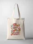 Christian tote bag featuring “Life can be hard but God is always good” with colourful illustrated details