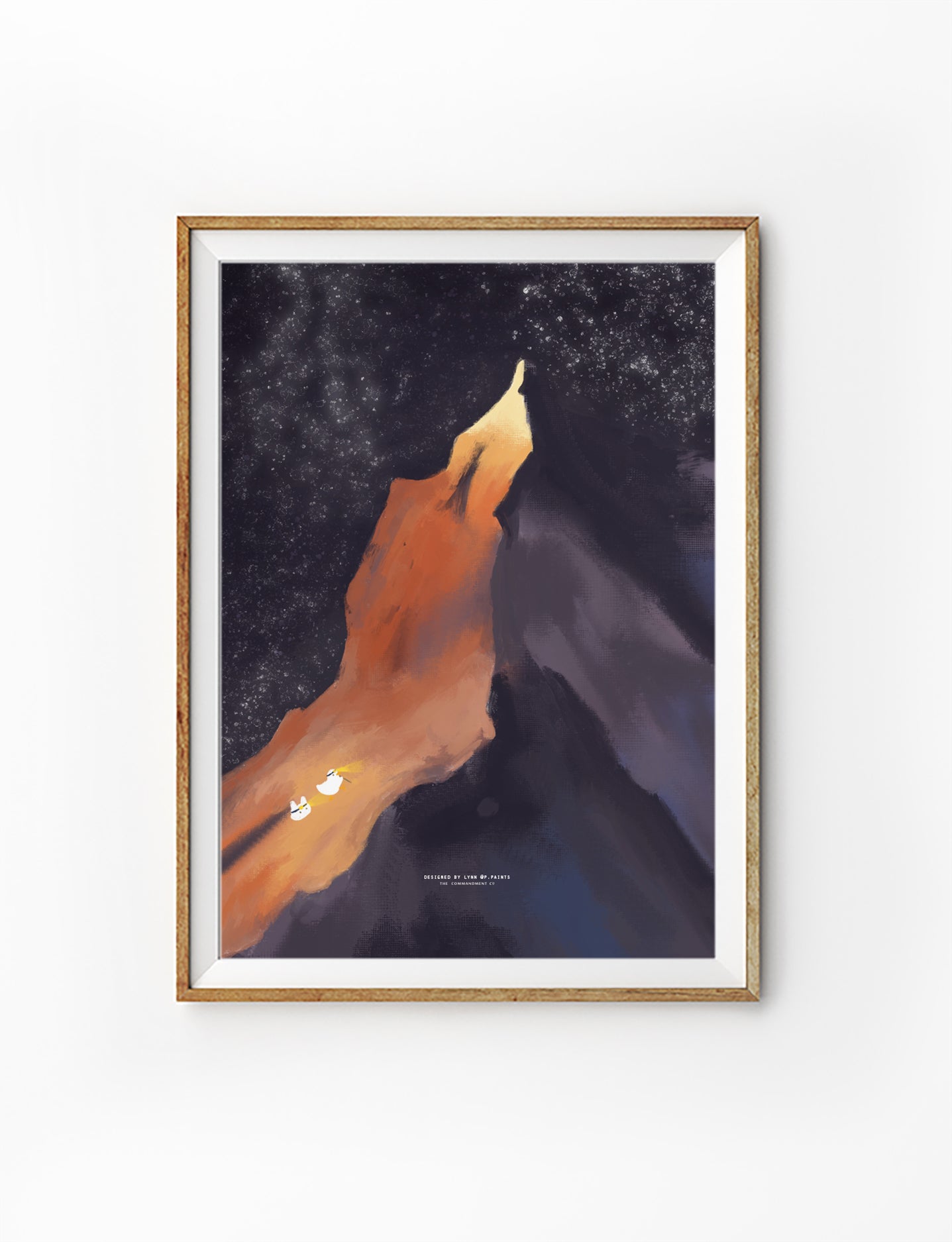 Light in the Darkness poster featuring a mountain and starry night design, Christian inspirational accessory from The Commandment Co, Singapore