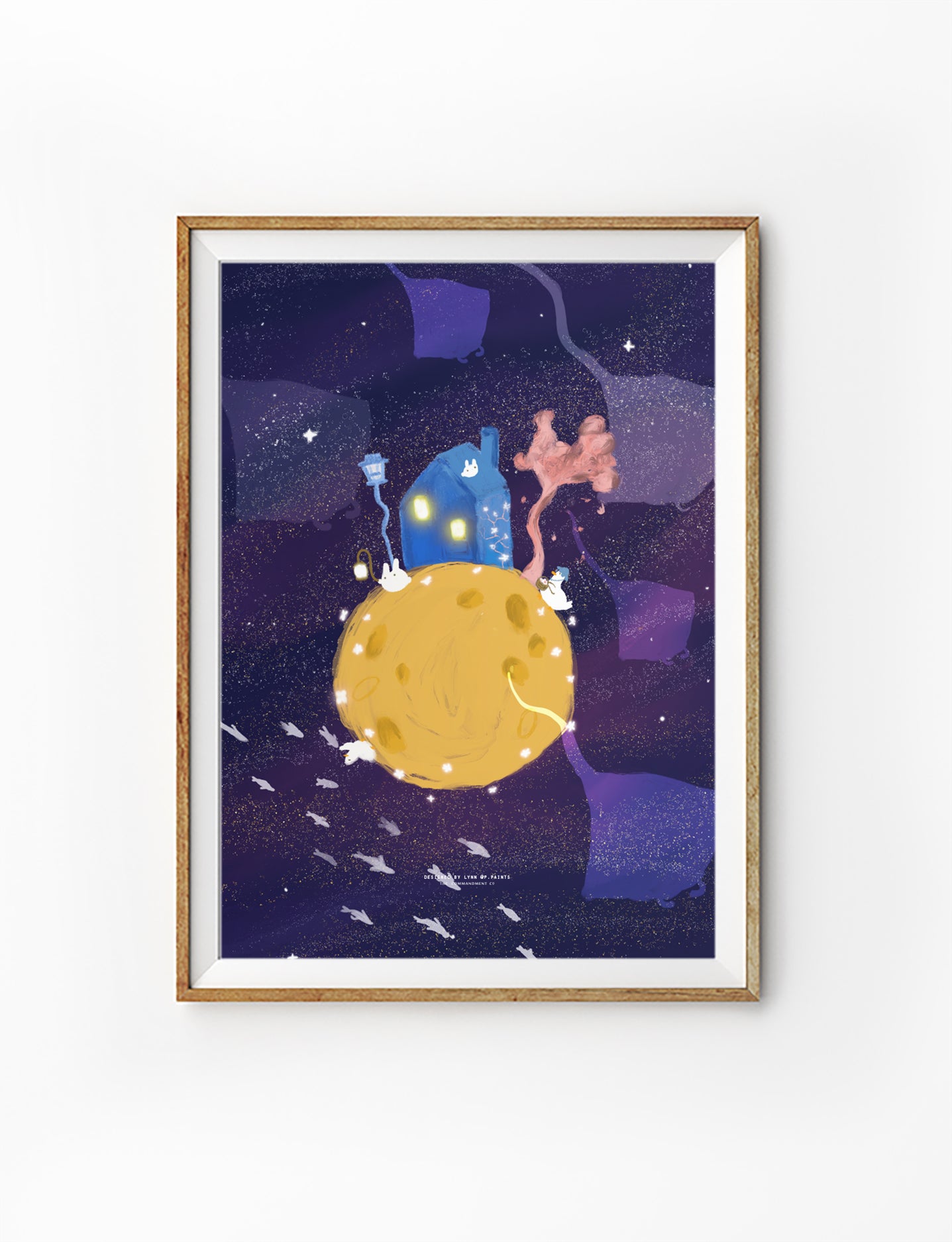 "Light of the World" poster featuring a whimsical night scene with a glowing house and moon