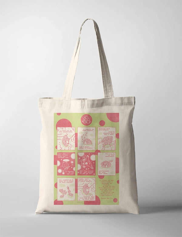 Natural cotton canvas Love Has Brought Me Back Home tote bag with pink and green Psalm 68:5–6 artwork