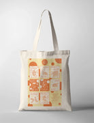 Natural cotton canvas Love Has Brought Me Back Home tote bag with yellow and orange Psalm 68:5–6 artwork