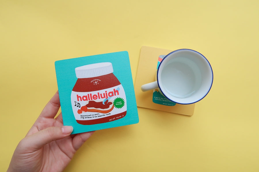 LOVE SUPERMARKET Christian coaster collection with faith-inspired designs