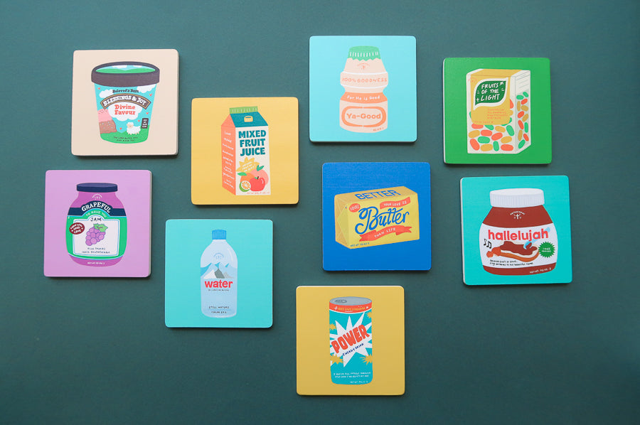 Colourful Love Supermarket Christian coaster set