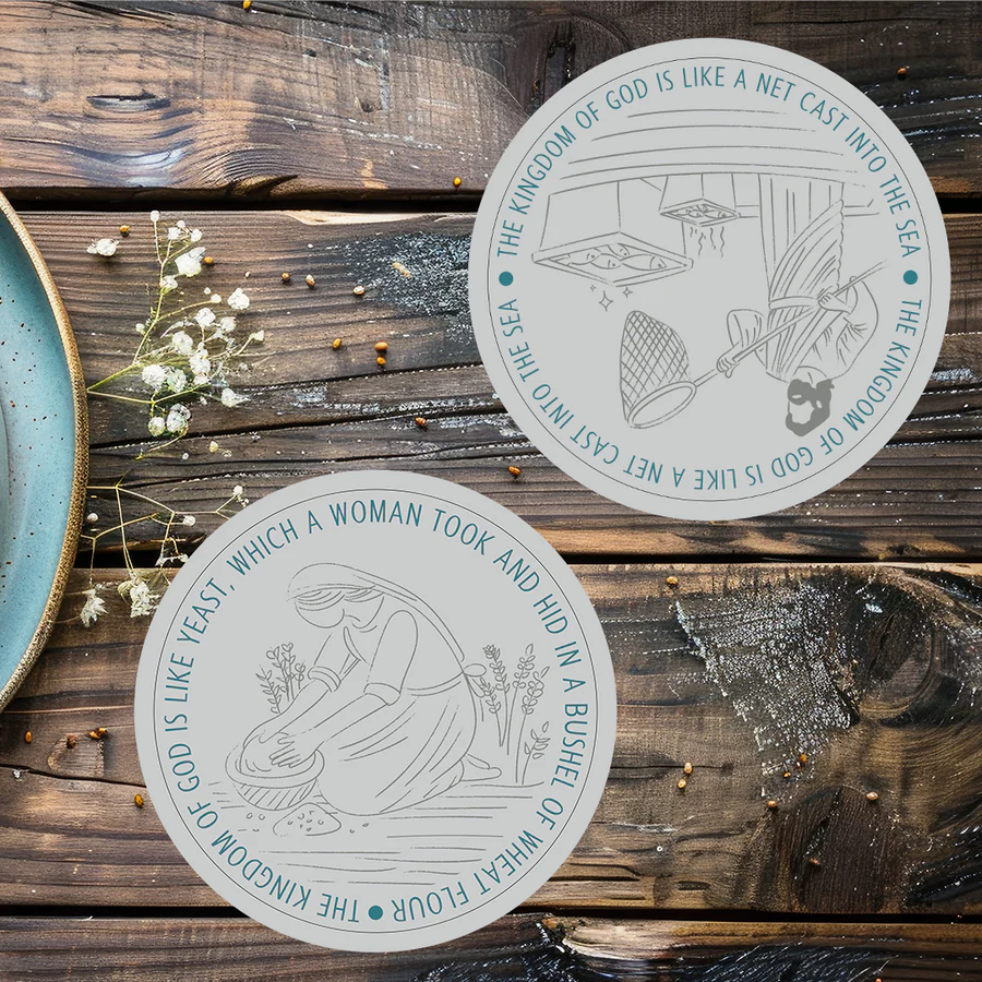 Inspirational scripture placemats with Bible verses and parable designs