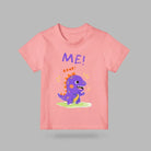 Pink ME! RAWR dinosaur kids T-shirt with colourful purple dinosaur design