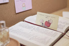 Faith-themed mini card featuring a Bible verse and illustration, serving as a bookmark in an open Bible