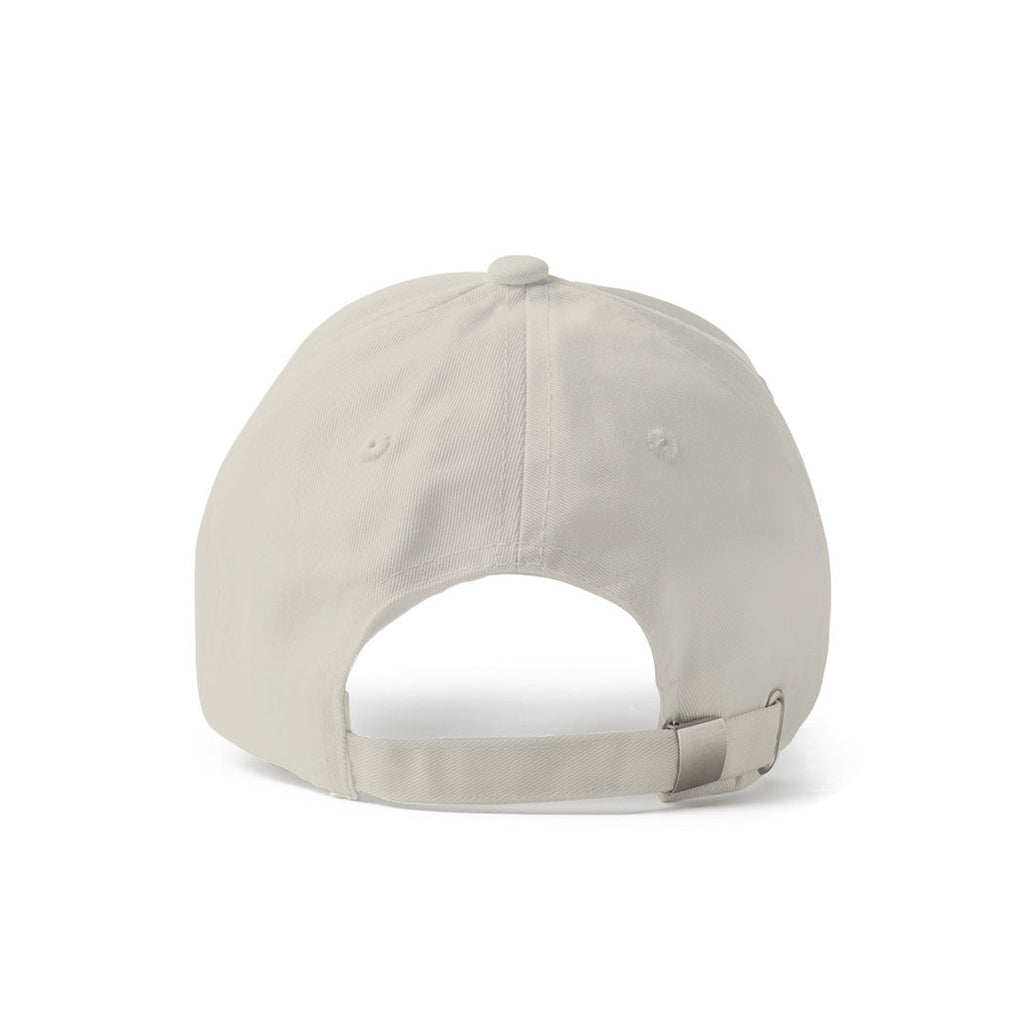 Back view of beige cap, designed as a minimalist and modern Christian-inspired streetwear accessory for everyday fashion.