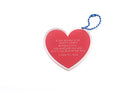 Heart-shaped acrylic keychain featuring the Bible verse John 15:7 in soft red tones, a Christian encouragement design in collaboration with moojigae_drawing.