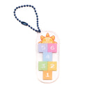 Pastel mosaic hopscotch acrylic keychain with "Hop by Faith" message, Christian inspirational gift by The Commandment Co