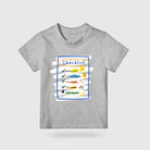 Grey kids T-shirt featuring a colourful My Daily Checklist design with morning routines and prayer