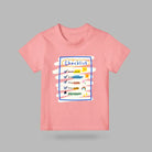 Pink kids T-shirt featuring a colourful My Daily Checklist design with morning routines and prayer