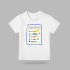 White kids T-shirt featuring a colourful My Daily Checklist design with morning routines and prayer