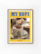 Christian poster with traditional Singapore kopi, soft-boiled eggs, and Matthew 6:11, My Kopi, by The Commandment Co