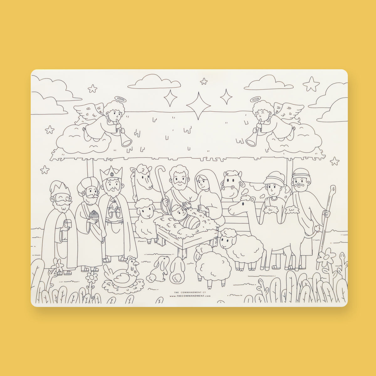 Nativity of Jesus reusable silicone colouring mat for children with Bible-themed design.