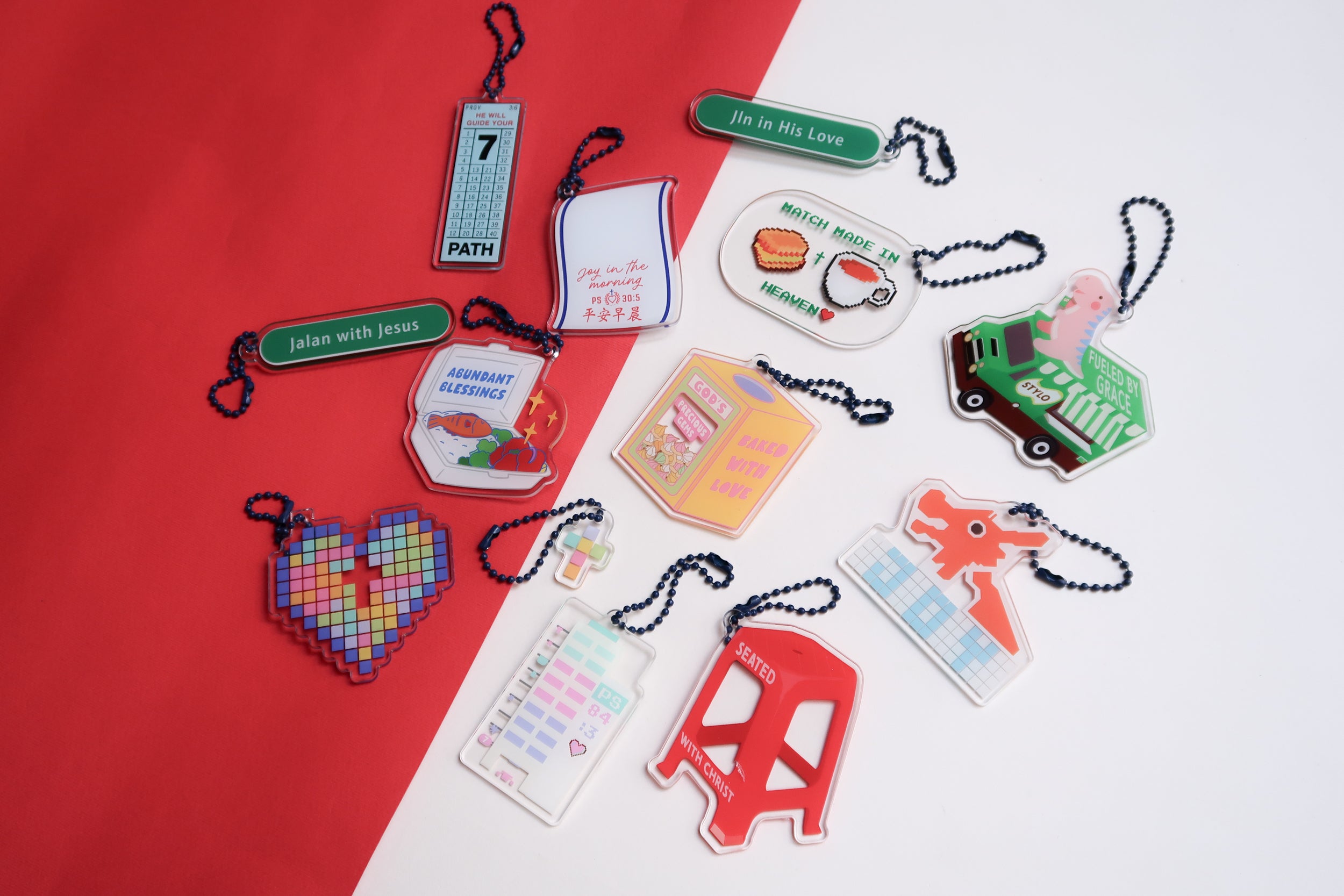 A variety of national day keychains that are christian themed by The Commandment Co.