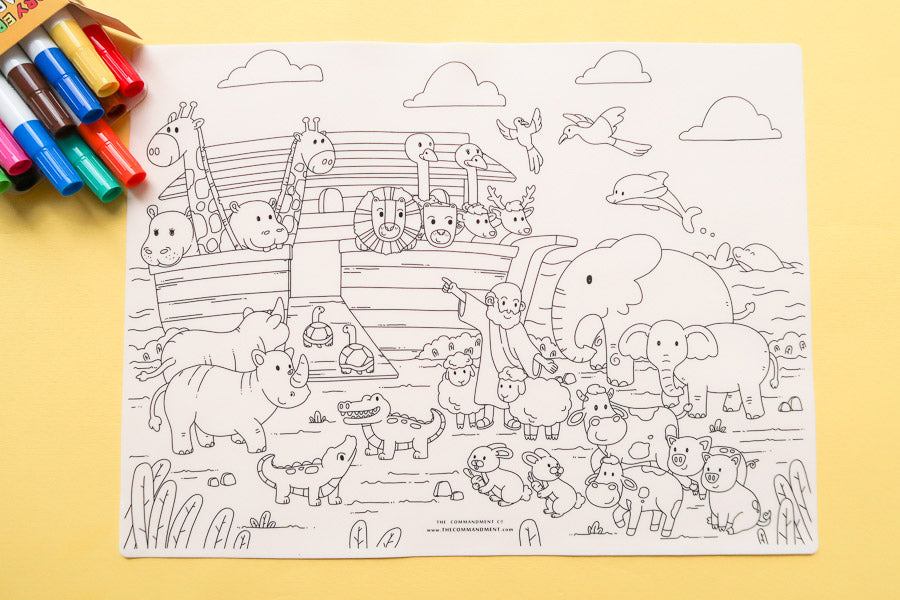 Noah's Ark reusable Christian silicone colouring mat for children.