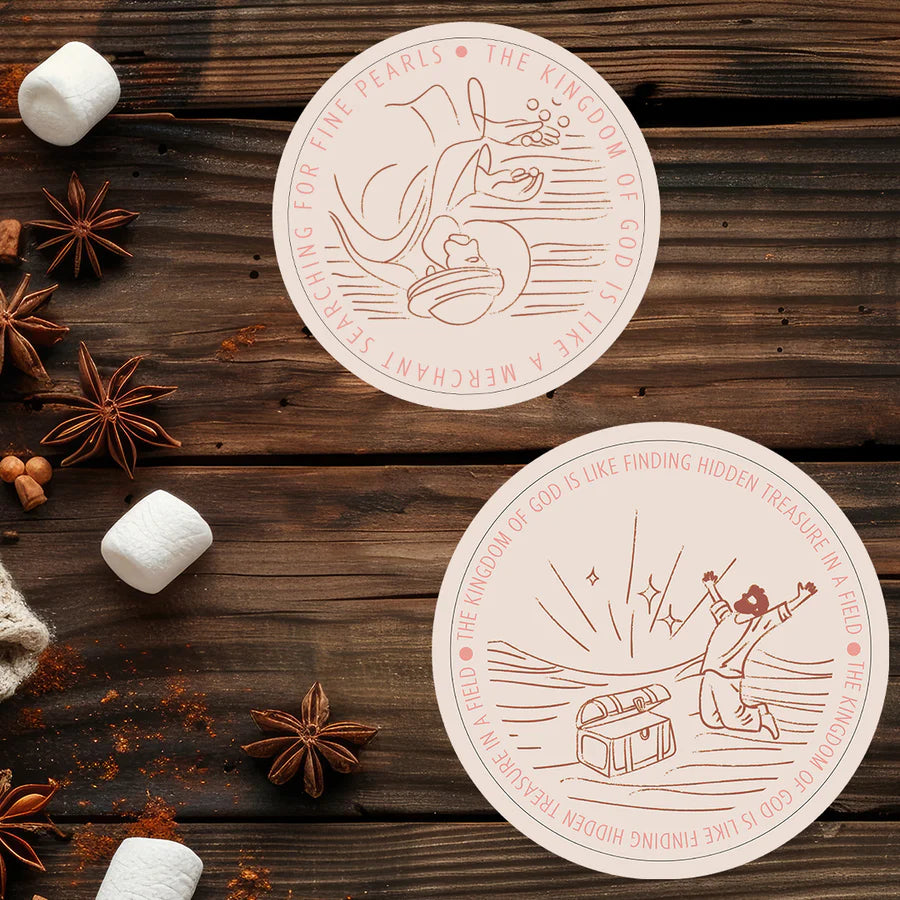 Christian table mats featuring parables from Matthew 13 and the Kingdom of God