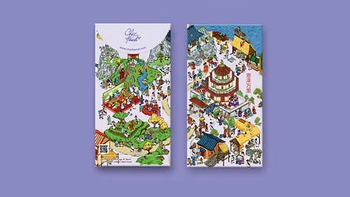 Front and back views of the lavender Parables of Jesus Christian red packet
