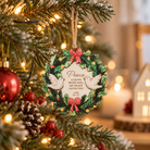 Peace I Leave with You John 14:27 Christian Christmas tree bauble hanging on a warmly lit festive tree