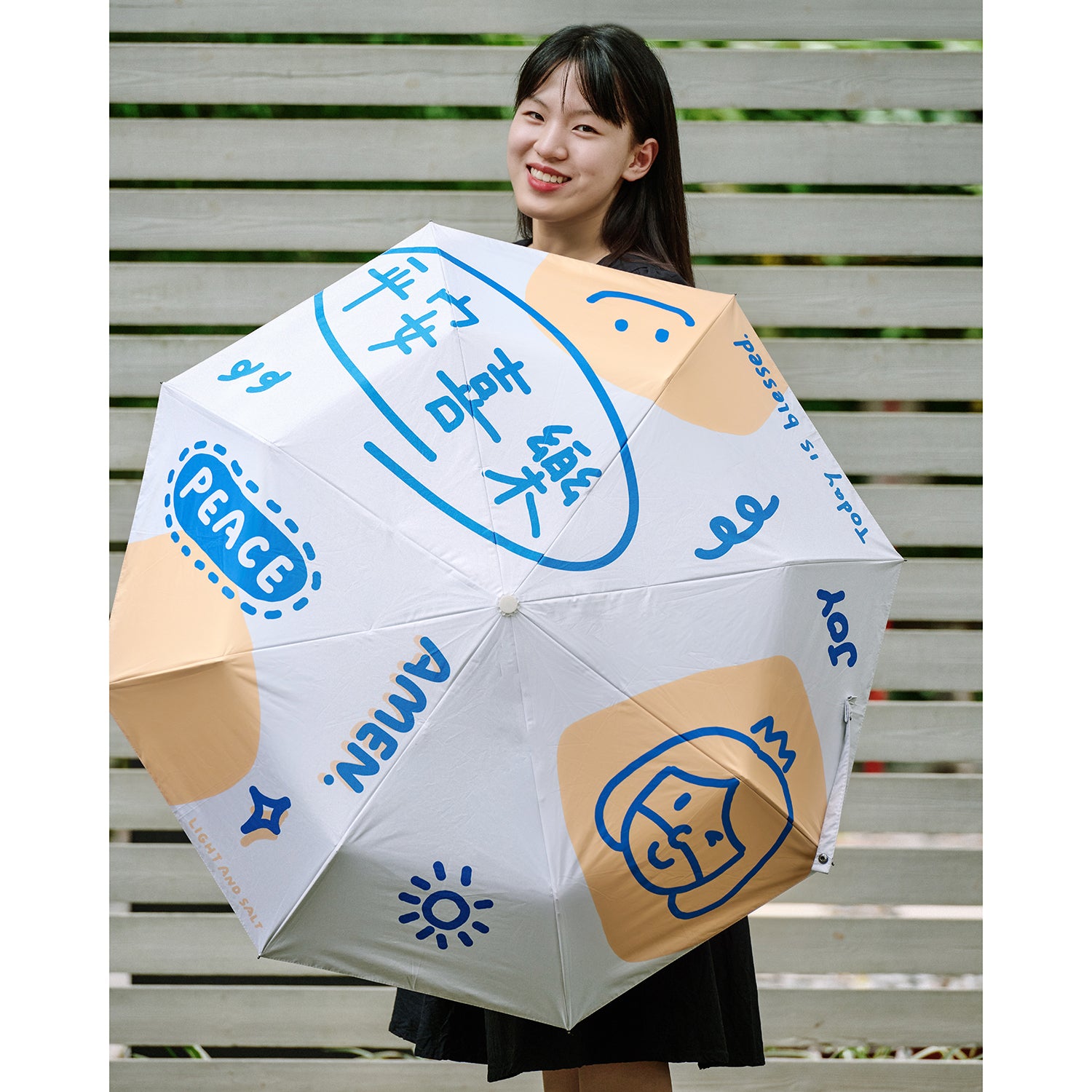Peace and joy Christian umbrella with hand drawn illustrations, faith based gift in Singapore, aesthetic umbrella design with positive message